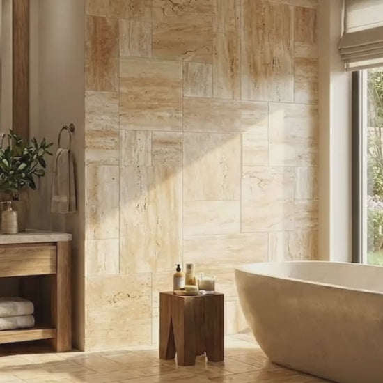 Patara Travertine Vein-cut Pattern Set Floor and Wall Tile