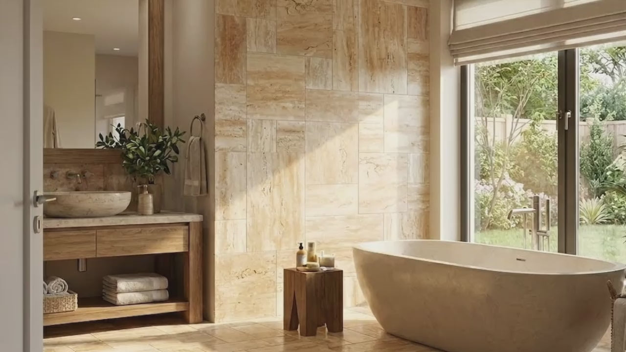 Patara Travertine Vein-cut Pattern Set Floor and Wall Tile