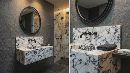 Calacatta Viola Marble Rectangular Wall-mount Bathroom Sink with 10" Backsplash (W)16" (L)32" (H)10"