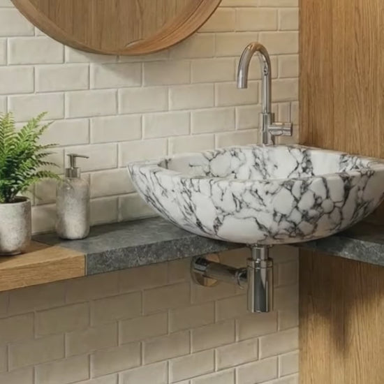 Calacatta Viola Marble Wall-Mount Bathroom Corner Vanity Sink (W)12" (L)12" (H)6"