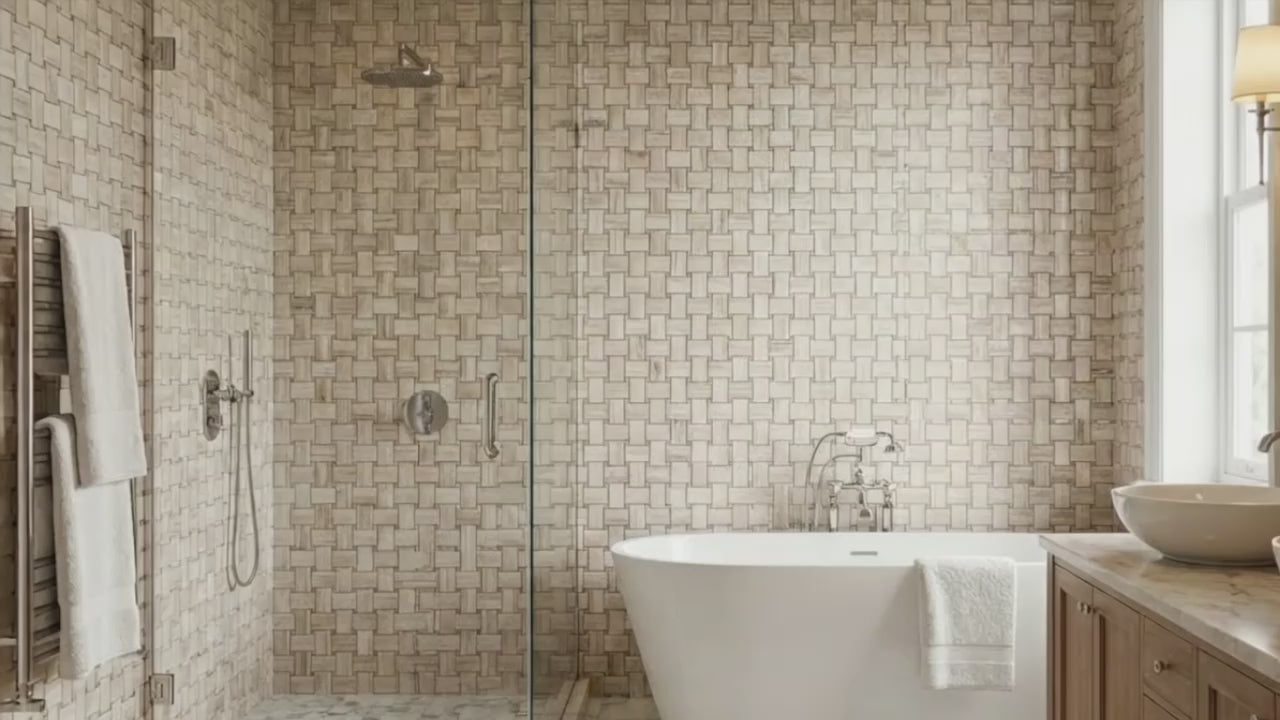 Palissandro Marble Big Basketweave Honed on 12" x 12" Mesh Mosaic Tile