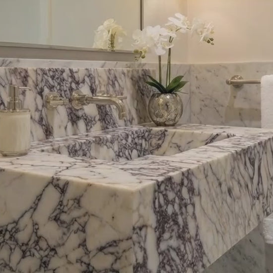 Calacatta Viola Marble Rectangular Wall-mount Bathroom Sink with 8" Backsplash (W)21" (L)34" (H)10"