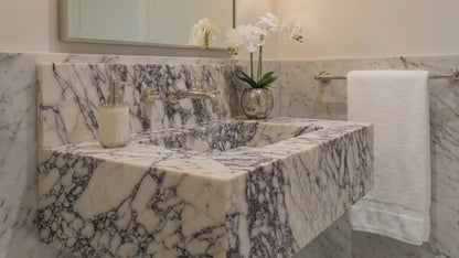 Calacatta Viola Marble Rectangular Wall-mount Bathroom Sink with 8" Backsplash (W)21" (L)34" (H)10"