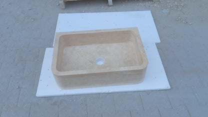 Troia Light Travertine Farmhouse Sink Honed and Filled (W)18" (L)27.5" (H)7"