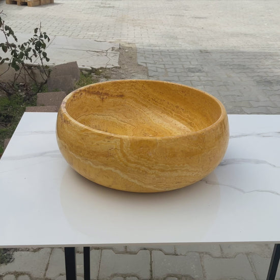 golden Sienna travertine natural stone Vessel Sink polished and filled size D16 H6 SKU EGEGSTR1673 360 view