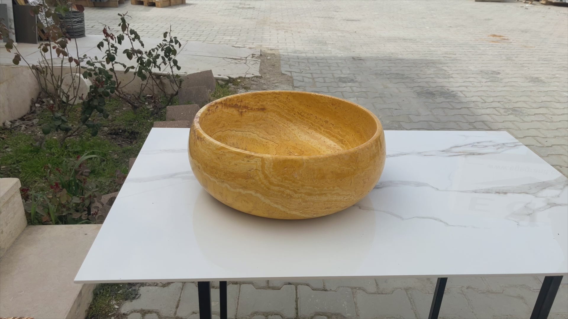 golden Sienna travertine natural stone Vessel Sink polished and filled size D16 H6 SKU EGEGSTR1673 360 view