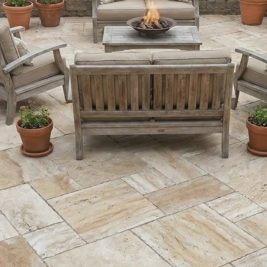 Patara Beige Vein-cut Tumbled Travertine Pavers