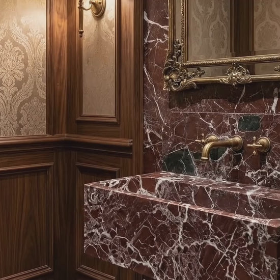 Rosso Levanto Marble Wall-mount Bathroom Sink with 11" Backsplash (W)16" (L)30" (H)12"