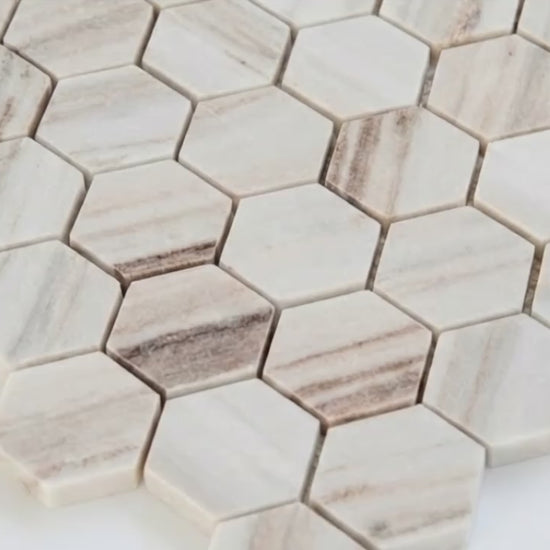 Palissandro Marble 2" Hexagon Polished on 12" x 12" Mesh Mosaic Tile