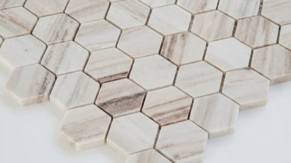 Palissandro Marble 2" Hexagon Polished on 12" x 12" Mesh Mosaic Tile