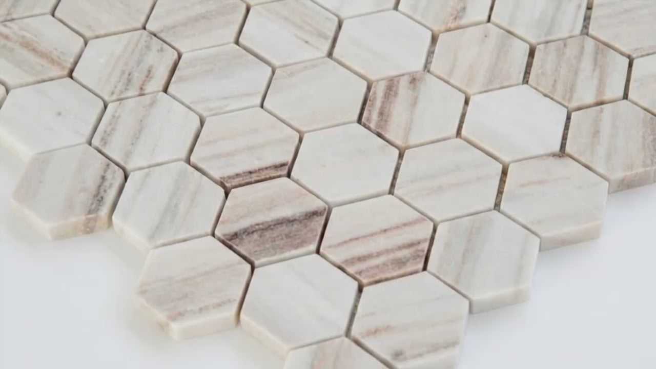 Palissandro Marble 2" Hexagon Polished on 12" x 12" Mesh Mosaic Tile