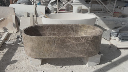 Emperador Light Marble Bathtub Hand-carved from Solid Marble Block (W)29.5" (L)67" (H)19.5"