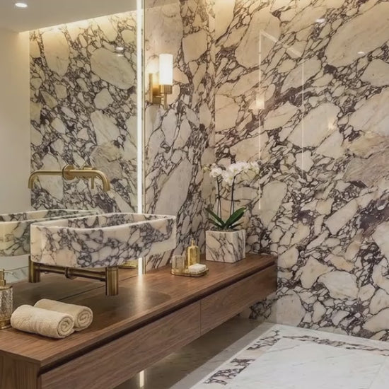 Calacatta Viola Marble Wall-mounted Natural Stone Rectangular Sink (W)12" (L)18" (H)7"