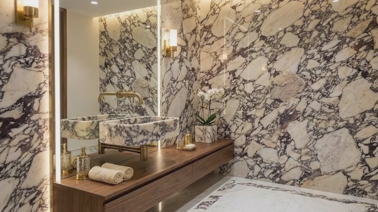 Calacatta Viola Marble Wall-mounted Natural Stone Rectangular Sink (W)12" (L)18" (H)7"