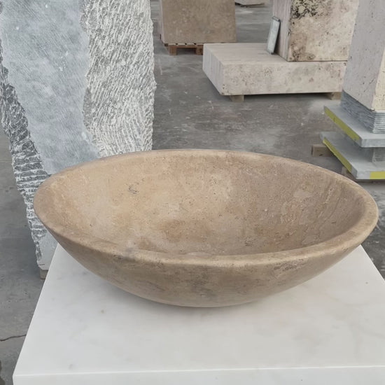 karina walnut travertine natural stone vessel sink honed and filled SKU KMRC16206W Size (W)16" (L)20.5" (H)6" video