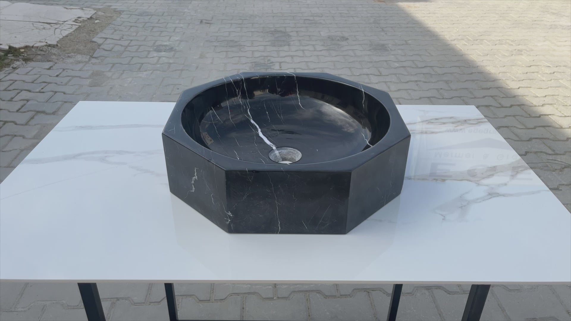 Toros Black Marble Octagon Natural Stone Vessel Sink Polished D16 H5 SKUEGETBOP166 360 view