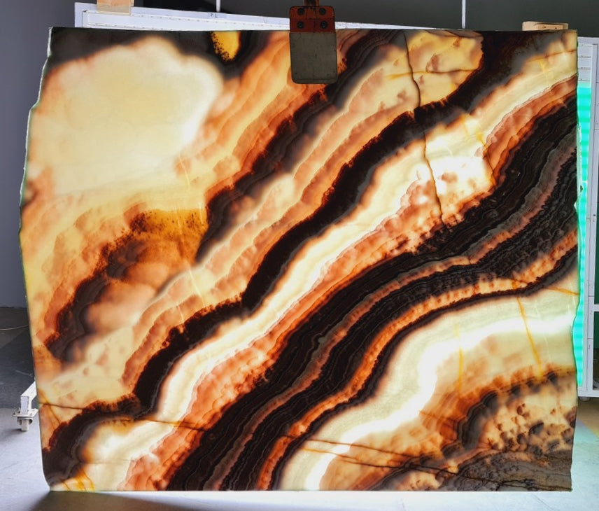 Rainbow Onyx Bookmatching Polished Marble Slab