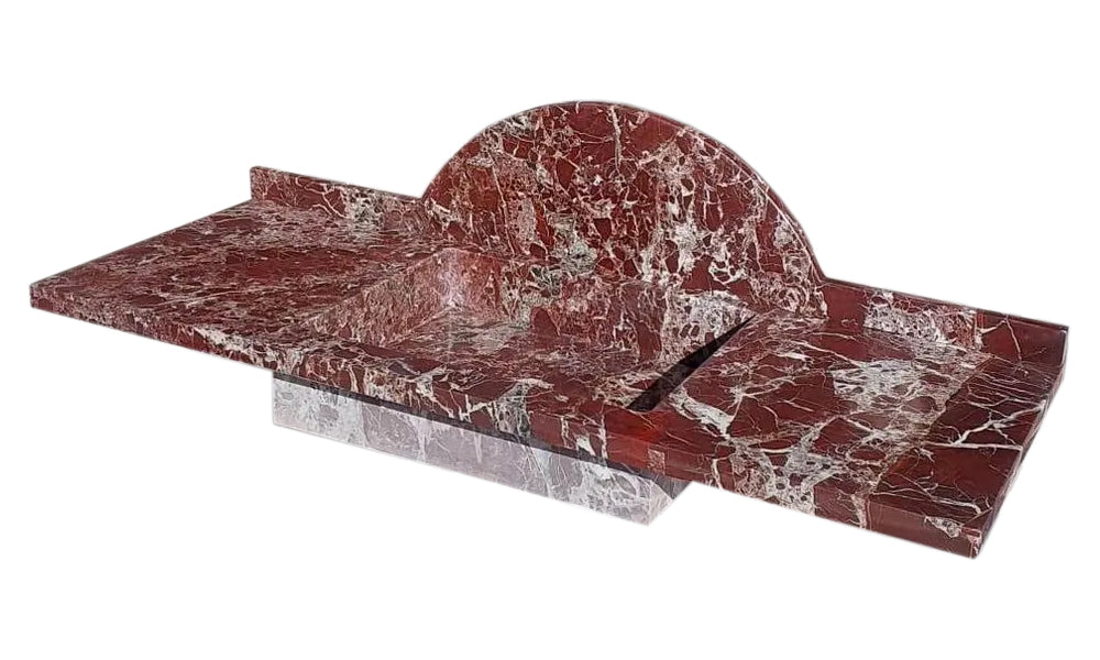 Rosso Levanto Marble Rectangular Wall-mount Sink (W)20" (L)52" (H)5" with 10" backsplash angle view
