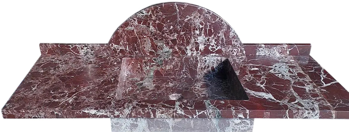 Rosso Levanto Marble Rectangular Wall-mount Sink (W)20" (L)52" (H)5" with 10" backsplash front view