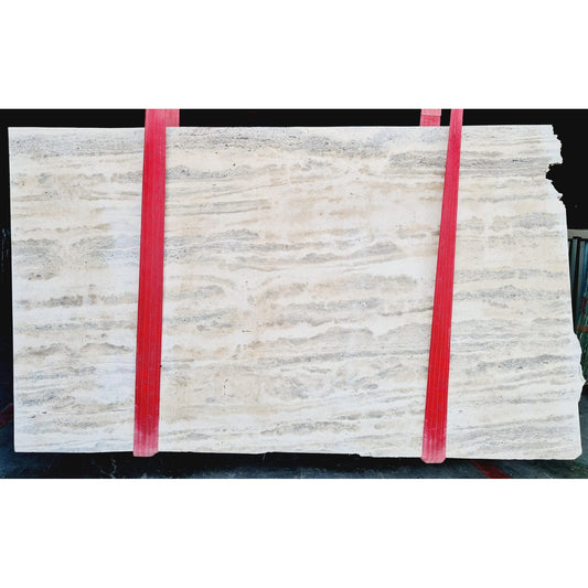 Silver Beige Bookmatching Polished Travertine Slab