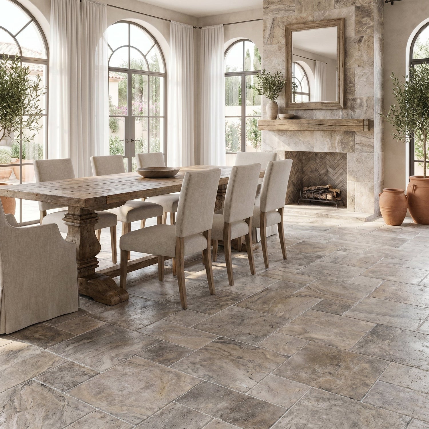 Silver Antique French Pattern Set Travertine Tile-Tumbled