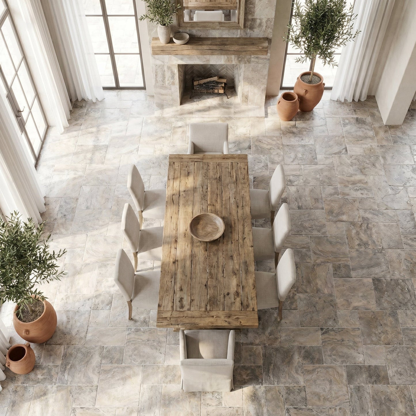 Silver Antique French Pattern Set Travertine Tile-Tumbled