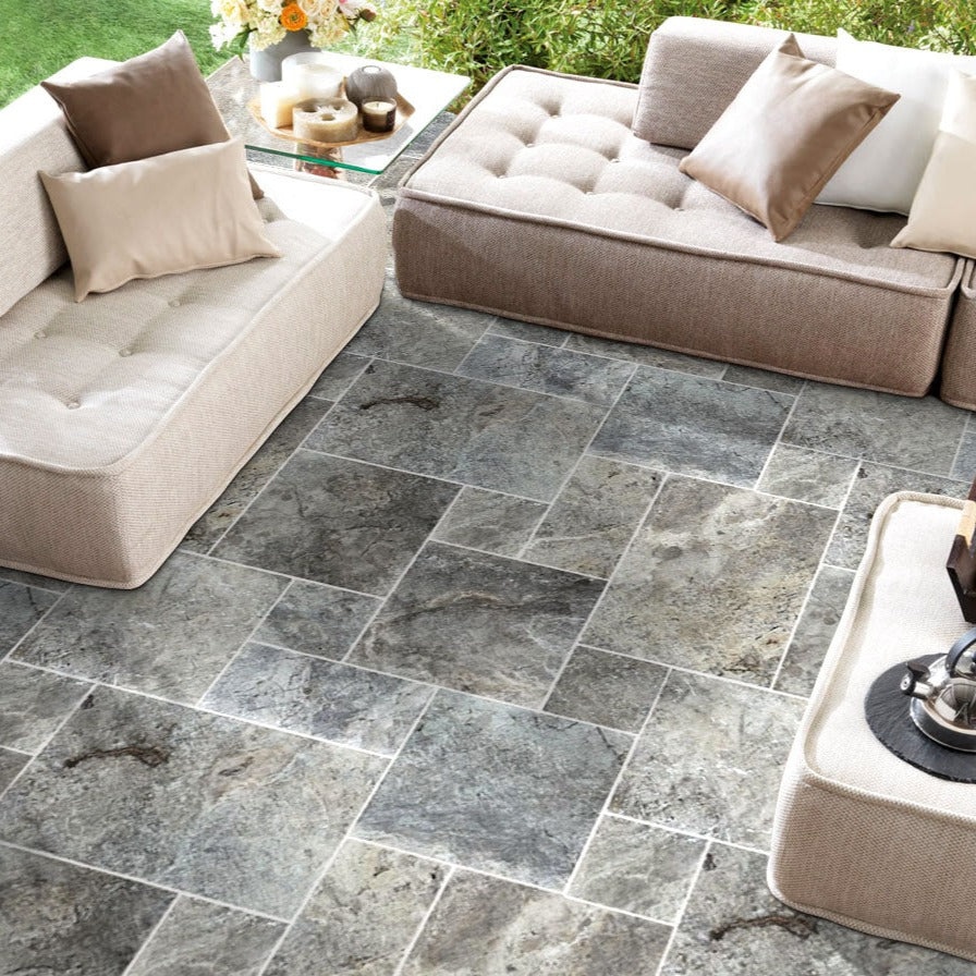 Silver Travertine Tumbled Pavers