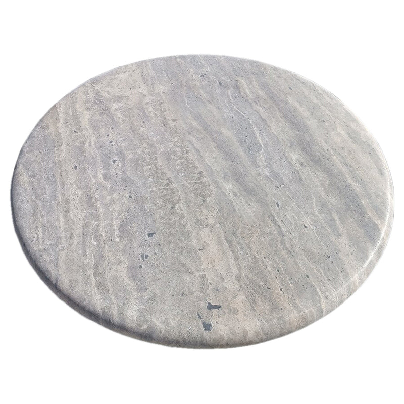 Silver Travertine Vein-cut Round Honed 2" Tabletop Coffee Table (D)36" (H)16"