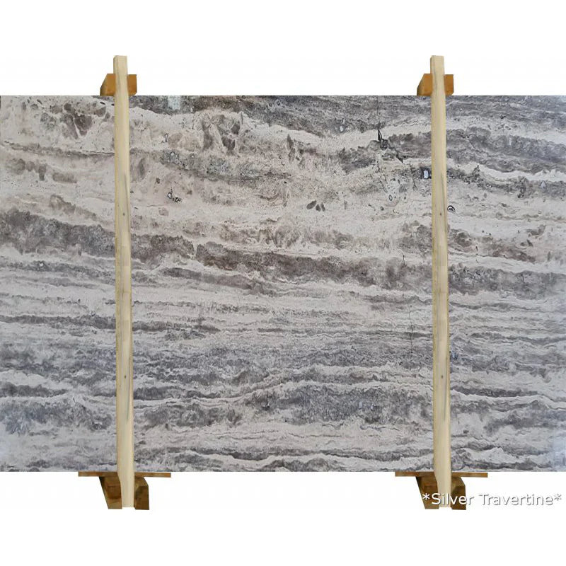 Silver Travertine Vein-cut Bookmatching Polished Slab