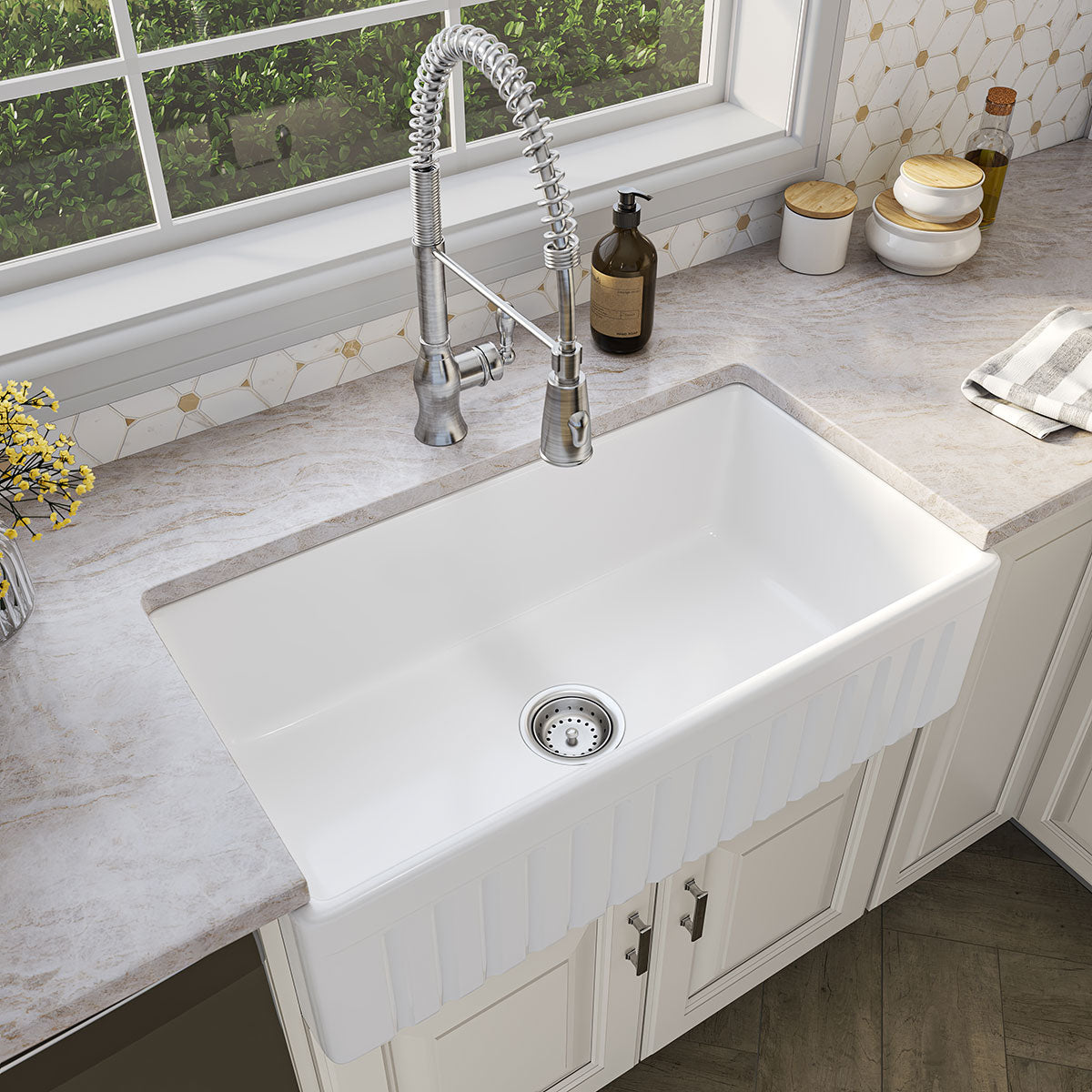 MSI FIRECLAY FARMHOUSE WHITE SINGLE BOWL-3318