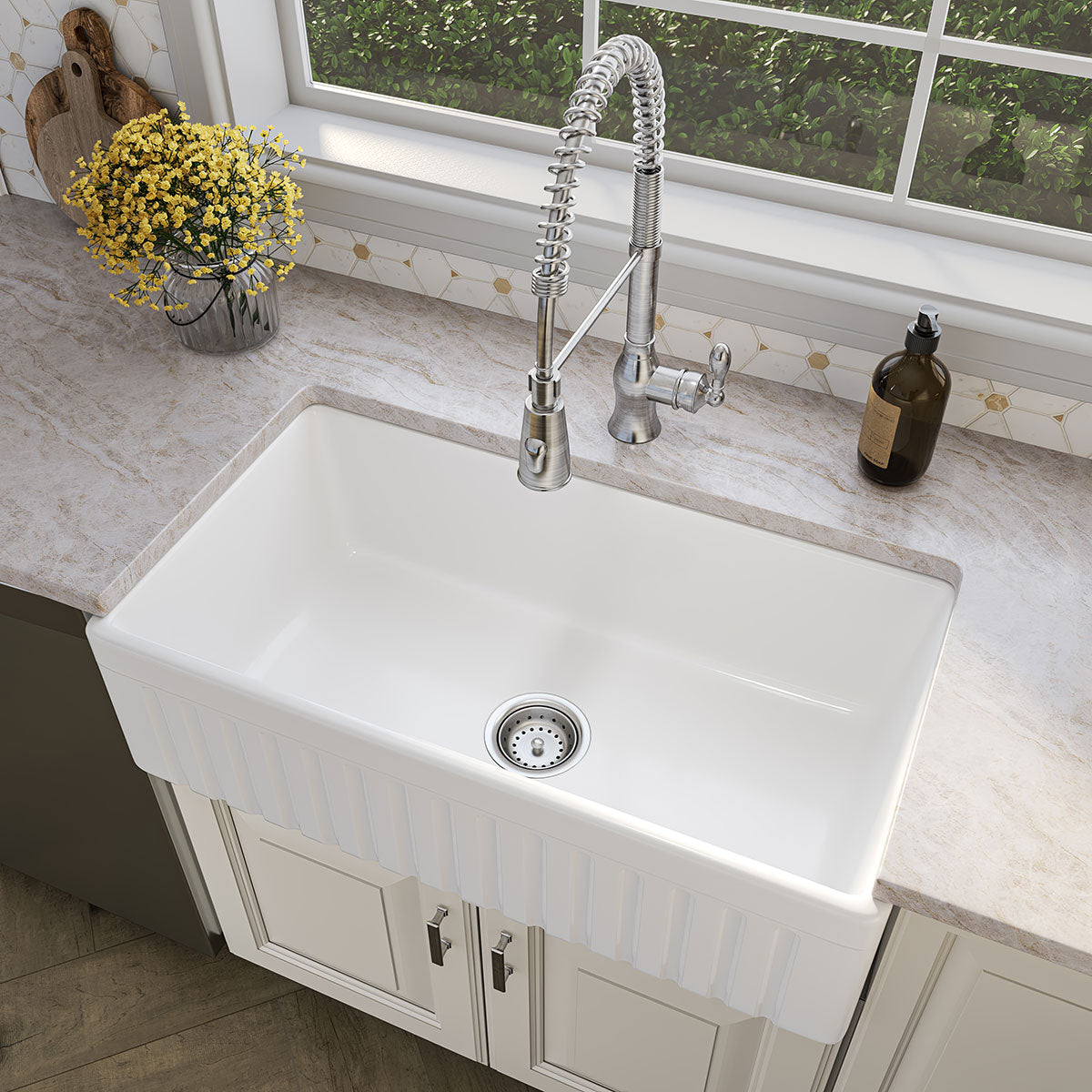 MSI FIRECLAY FARMHOUSE WHITE SINGLE BOWL-3318