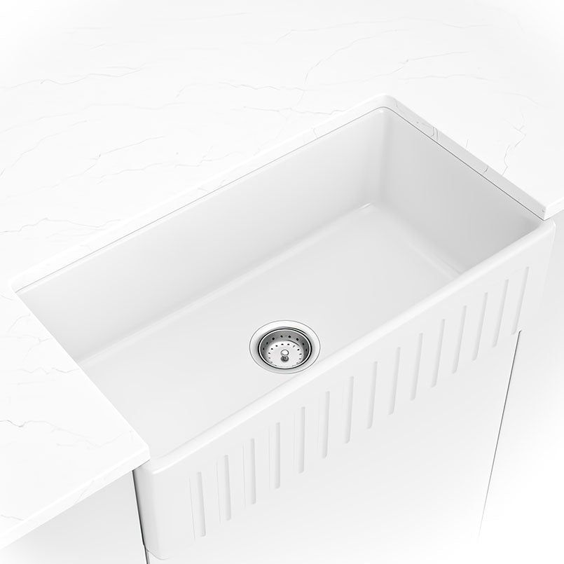 MSI FIRECLAY FARMHOUSE WHITE SINGLE BOWL-3318