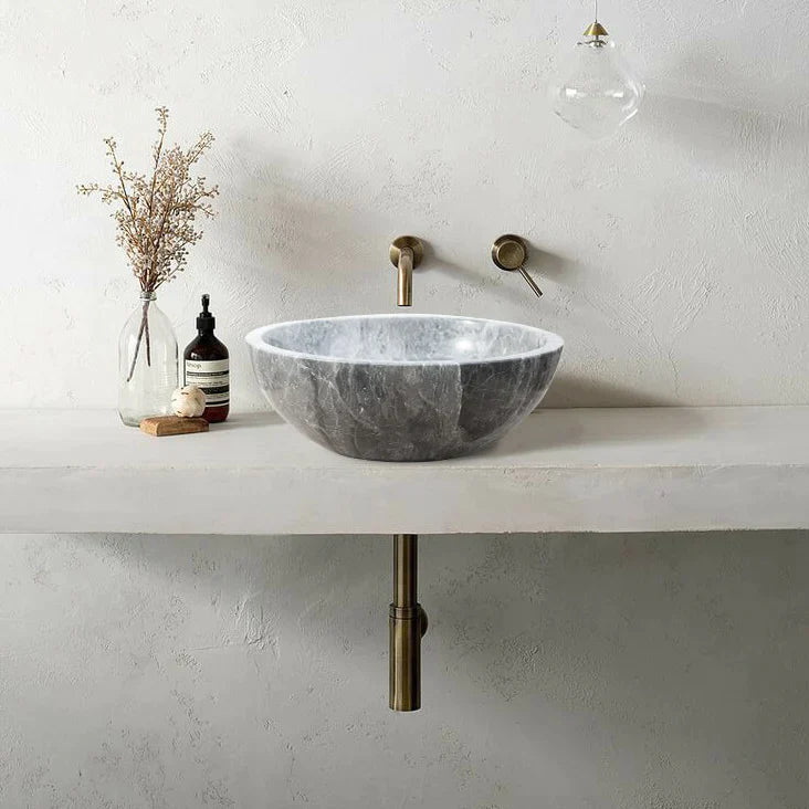 Sirius Gray Marble Vessel Above Vanity Bathroom Sink Polished (D)15" (H)6"