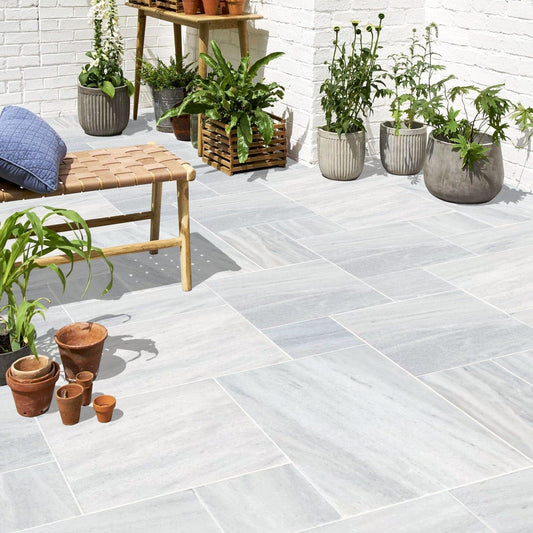 Solto White Tumbled Marble Pavers