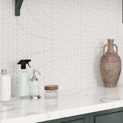 Eastern White 12x12 Polished Brick Marble Mosaic Tile (5 pack, 4.875 sq ft/case)