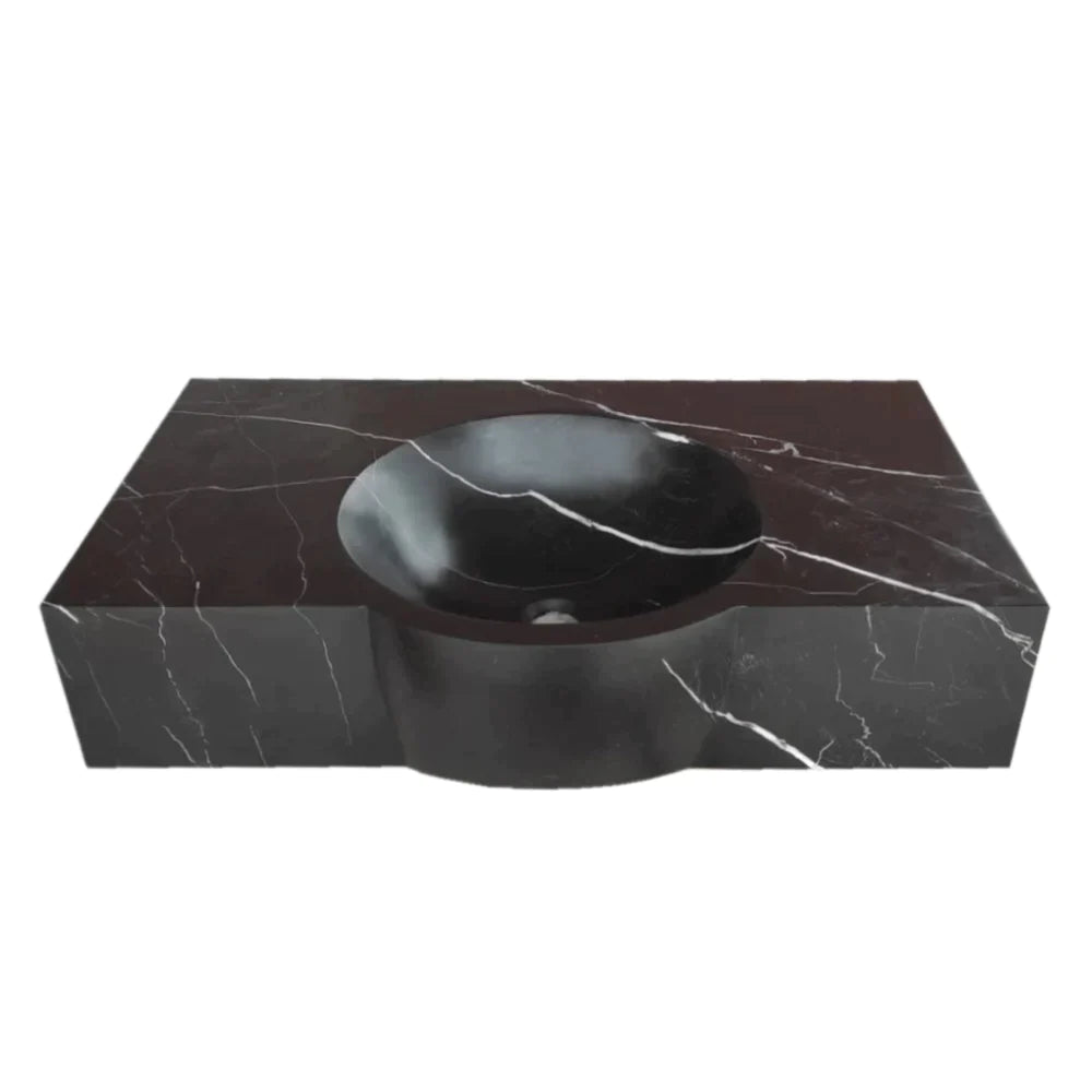 Toros Black Marble Rectangular Wall-mount Bathroom Sink (W)17" (L)30" (H)6"