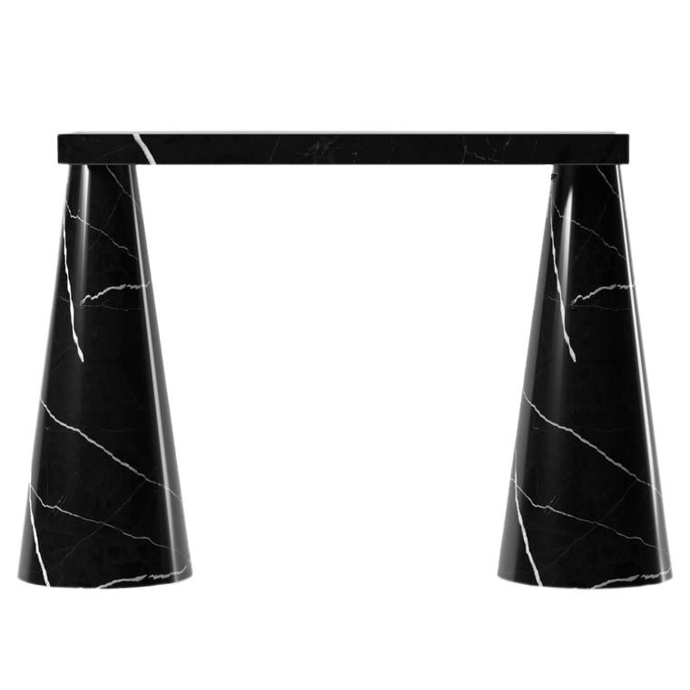Toros Black Marble Designer Cone Shape Legs Console Polished (W)15" (L)40" (H)32" front view