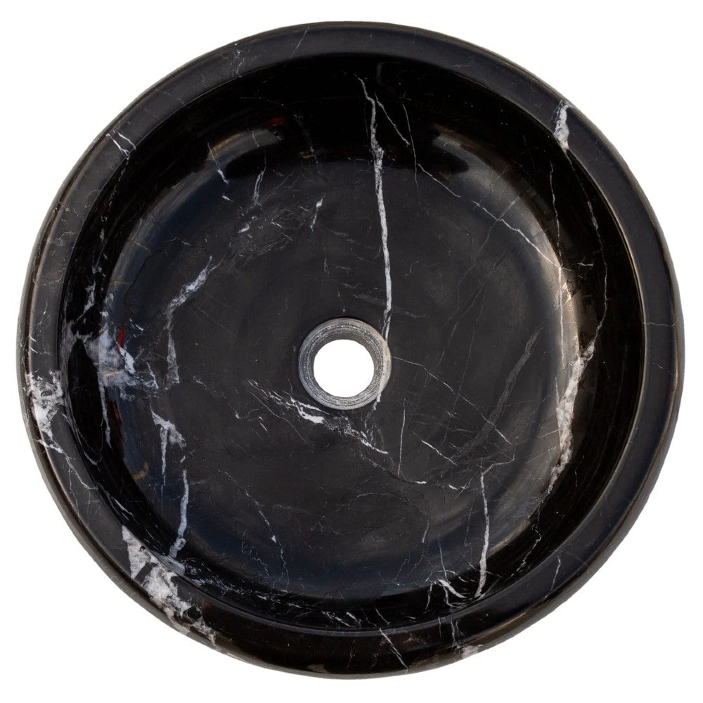 Natural Stone Toros Black Marble Vessel Sink Bowl Polished (D)16" (H)5"