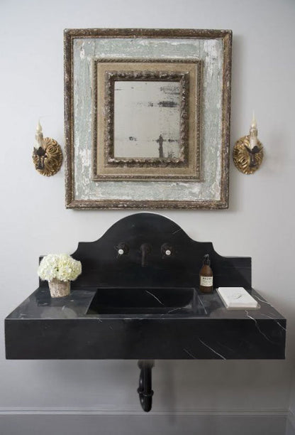 Toros Black Marble Wall-mount Bathroom Sink with Backsplash Polished (W)15" (L)33" (H)6"
