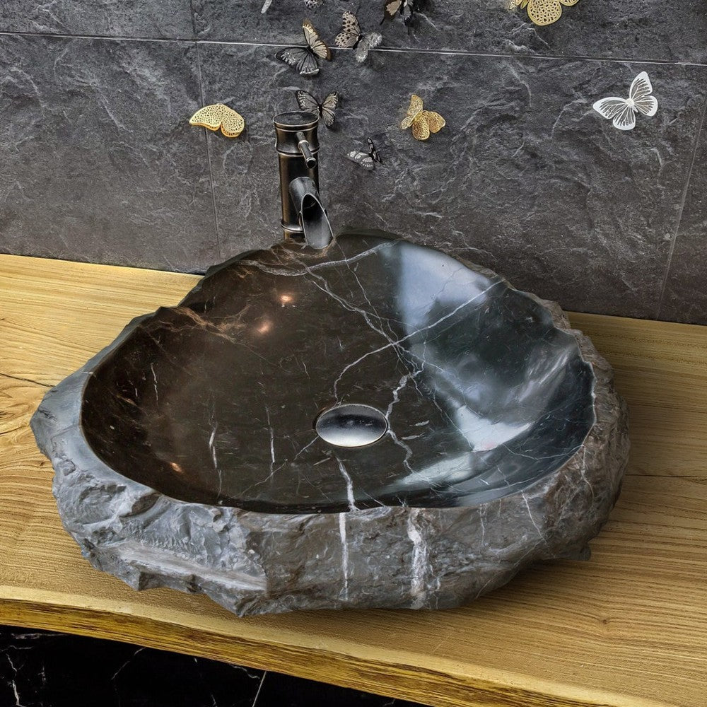 Toros Black Marble Natural Stone Vessel Sink (W)31" (L)23" (H)6"