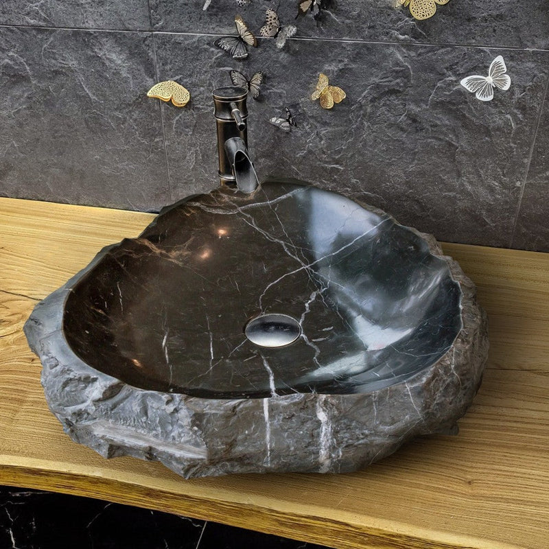 Toros Black Marble Natural Stone Vessel Sink (W)31" (L)23" (H)6"