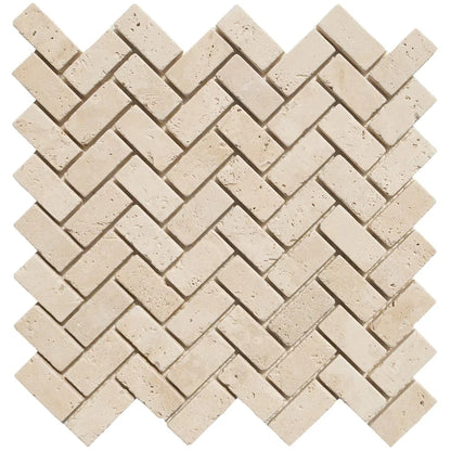 Light Beige Travertine Tumbled Mosaic Tile (10 sqft per box)