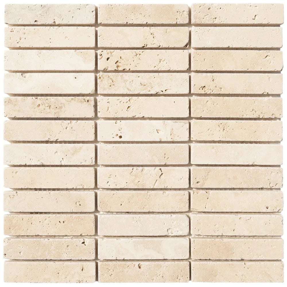Light Beige Travertine Tumbled Mosaic Tile (10 sqft per box)