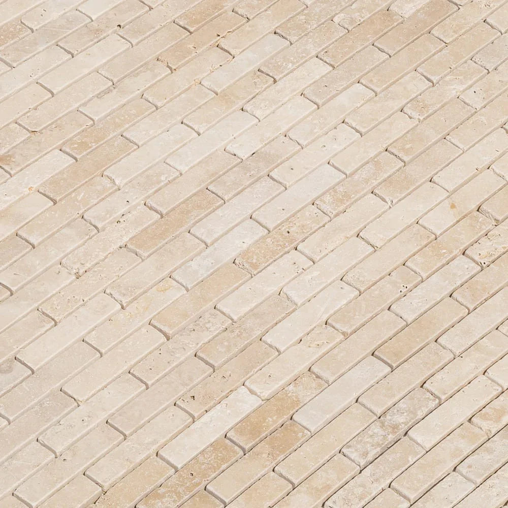 Light Beige Travertine Tumbled Mosaic Tile (10 sqft per box)