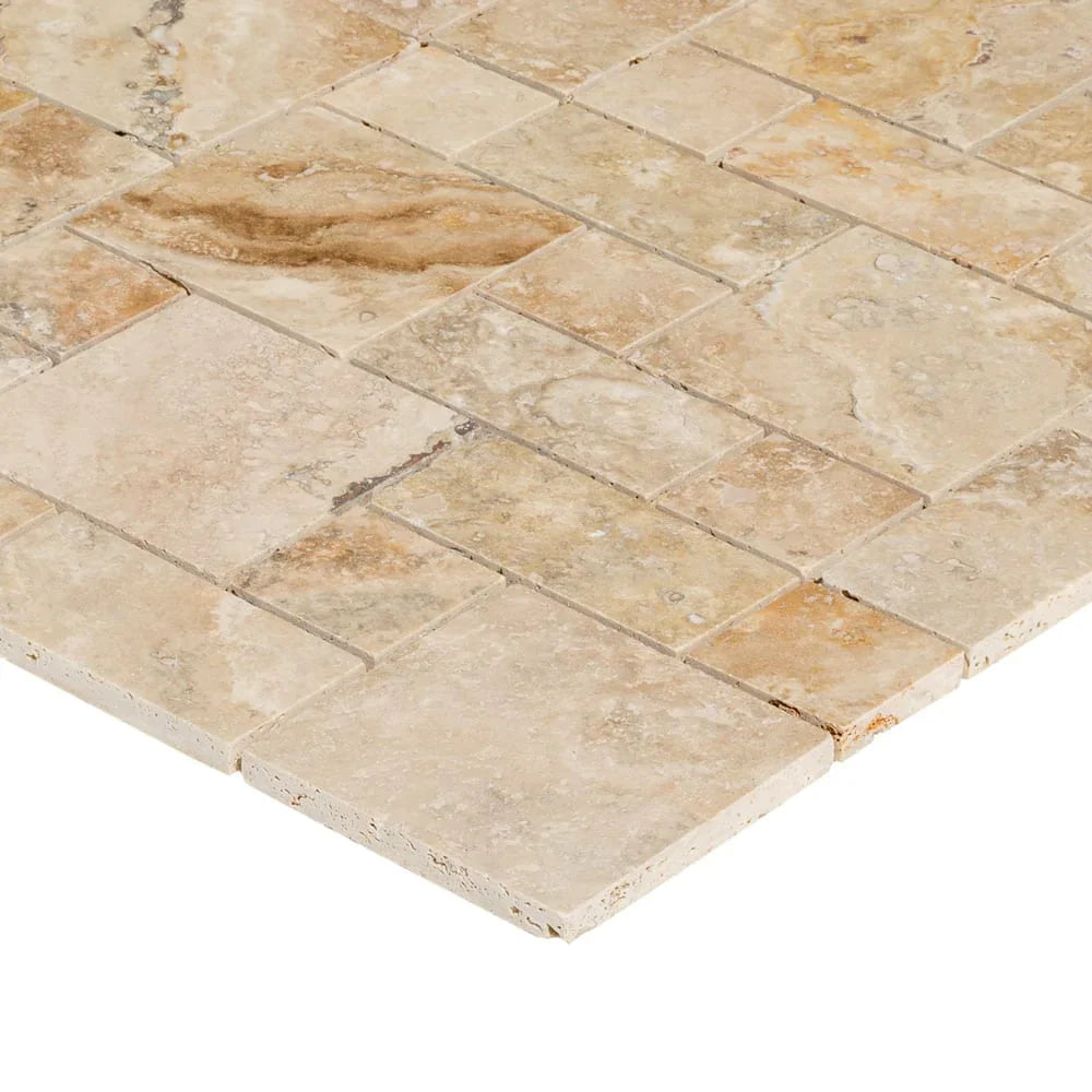 Niagara Travertine Versailles Pattern Brushed Mosaic Floor and Wall Tile (10 sqft per box)
