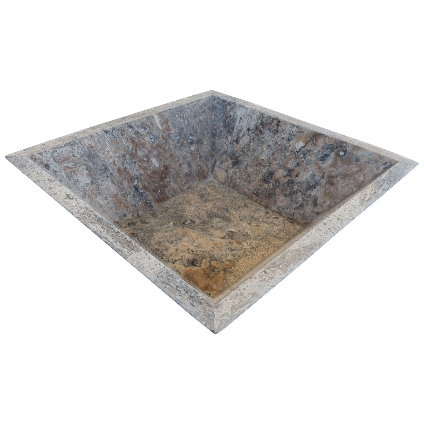 Silver Travertine Natural Stone Fire Pit – 24" x 24" x 8"