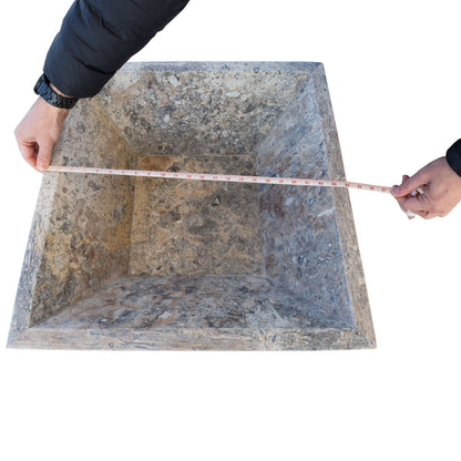 Silver Travertine Natural Stone Fire Pit – 24" x 24" x 8"