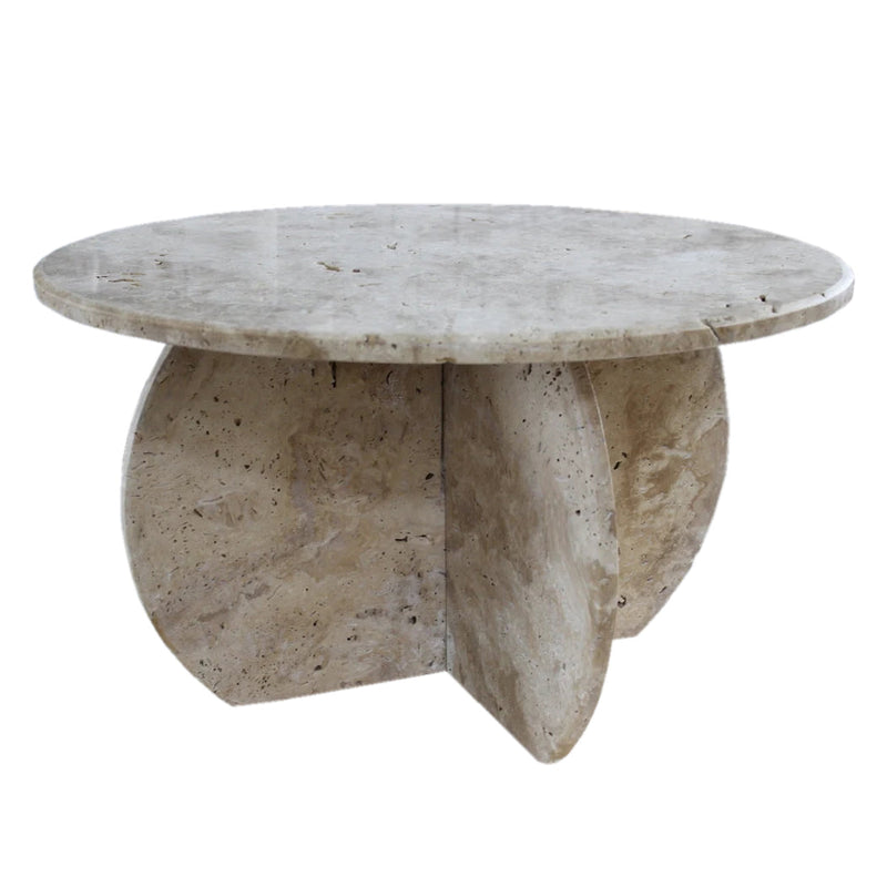 Troia Light Travertine Unfilled Round Polished Coffee Table (D)27.5" (H)16"