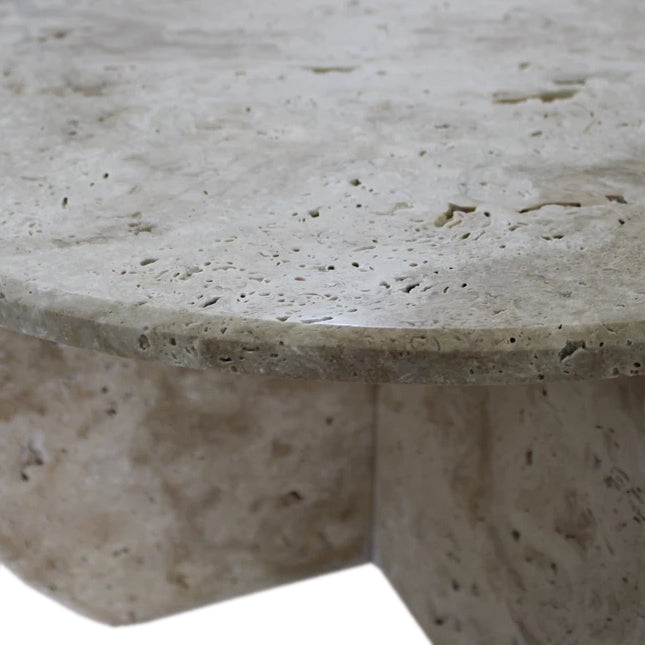 Troia Light Travertine Unfilled Round Polished Coffee Table (D)27.5" (H)16"