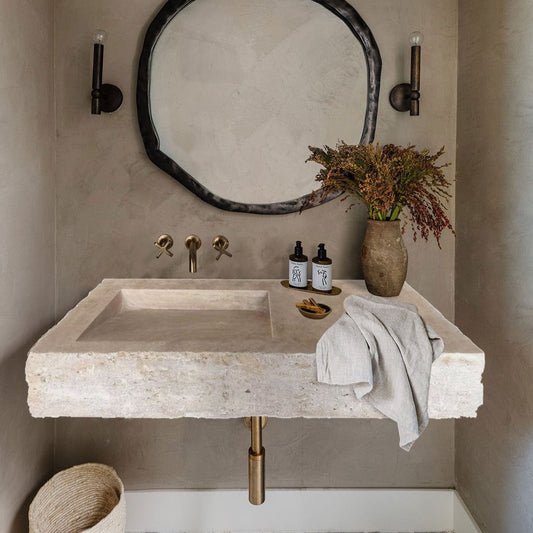 Troia Light Travertine Rustic Rectangular Wall-mount Bathroom Sink (W)20" (L)48" (H)6"